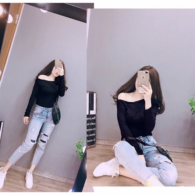 Áo len nhún lệch vai chất đẹp. Điểm nhấn nhún eo giúp vòng eo thon gọn, lệch vai cá tính. Hàng quá hot cho mùa thu nàyyy