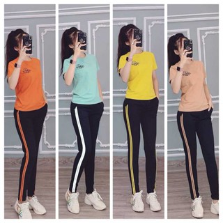 Sét đồ bộ nữ thể thao mặc nhà dạo phố thun cotton phối Sọc giá rẻ đẹp -Thoải Mái Tập Gym Tôn Dáng - Gugo Shop