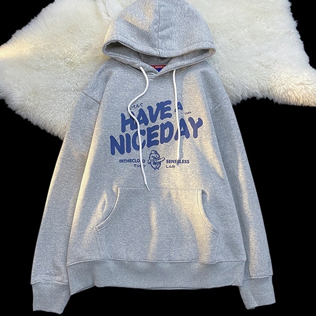 【ZHELIHANGFEI】Áo Hoodie Tay Dài Form Rộng Họa Tiết In Theo Phong Cách Preppy Dễ Phối Đồ