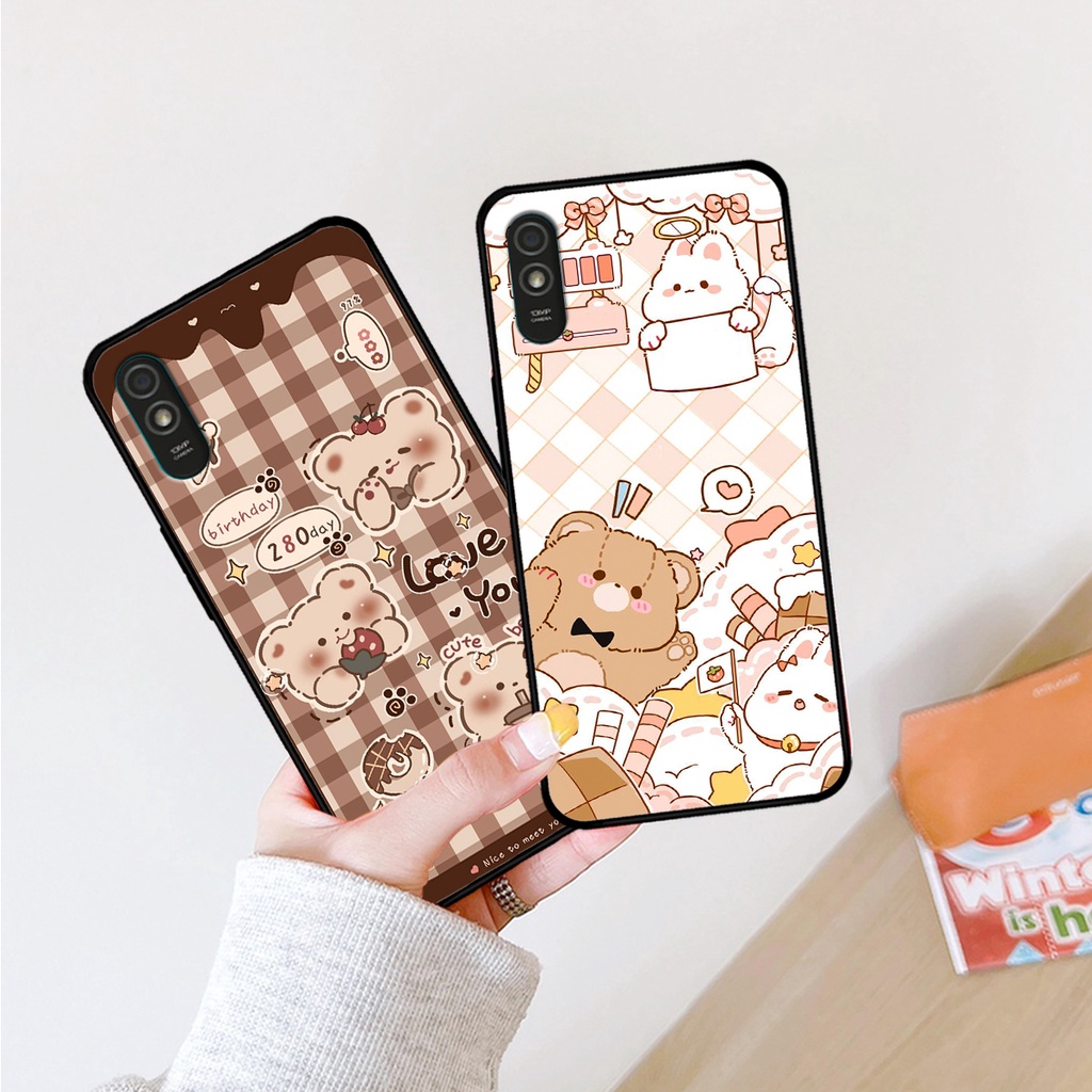 Ốp lưng Xiaomi Redmi 9A in hình caro gấu thỏ dễ thương