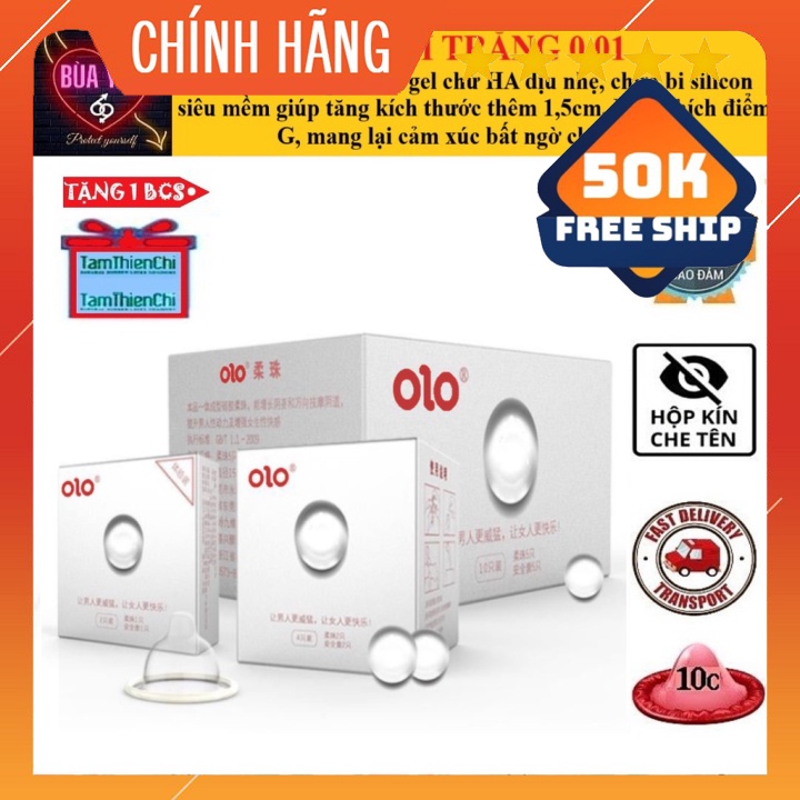 Bao cao su OLO 5+5 bi tăng kích thước +1.5CM chiều dài, Hộp 5 BCS siêu mỏng 0.01MM và 5 hạt bi silicon tăng kích cỡ