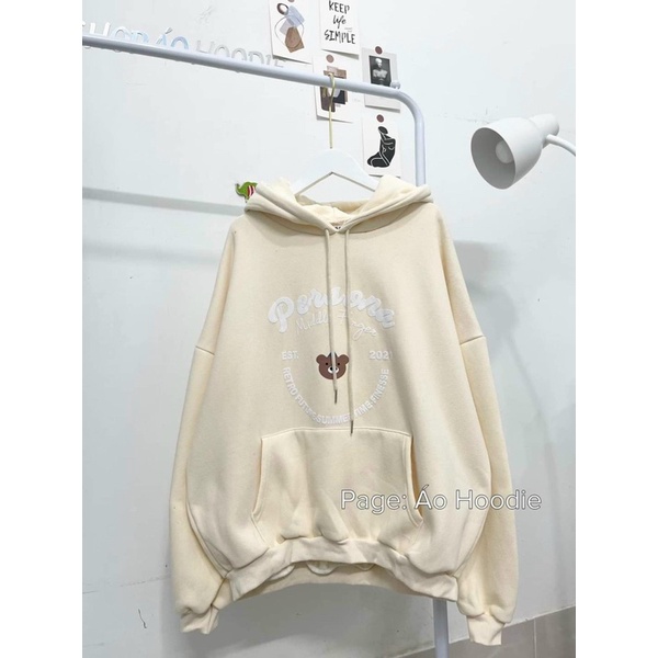 Áo nỉ hoodie in pear gấu Space Form Rộng Tay Bồng Mũ 2 Lớp. nganunisex