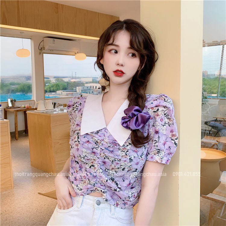 Áo Croptop Hoa Tím “Phong Cách Hàn Quốc” Mã QC72