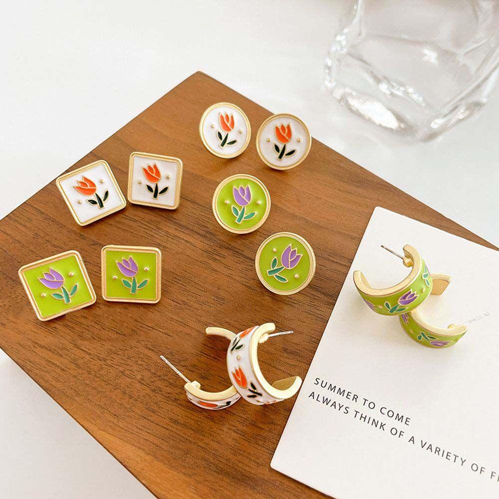 MXGOODS Bông Tai Hình Hoa Tulip Dáng Vuông Thời Trang Sang Trọng Cho Nữ