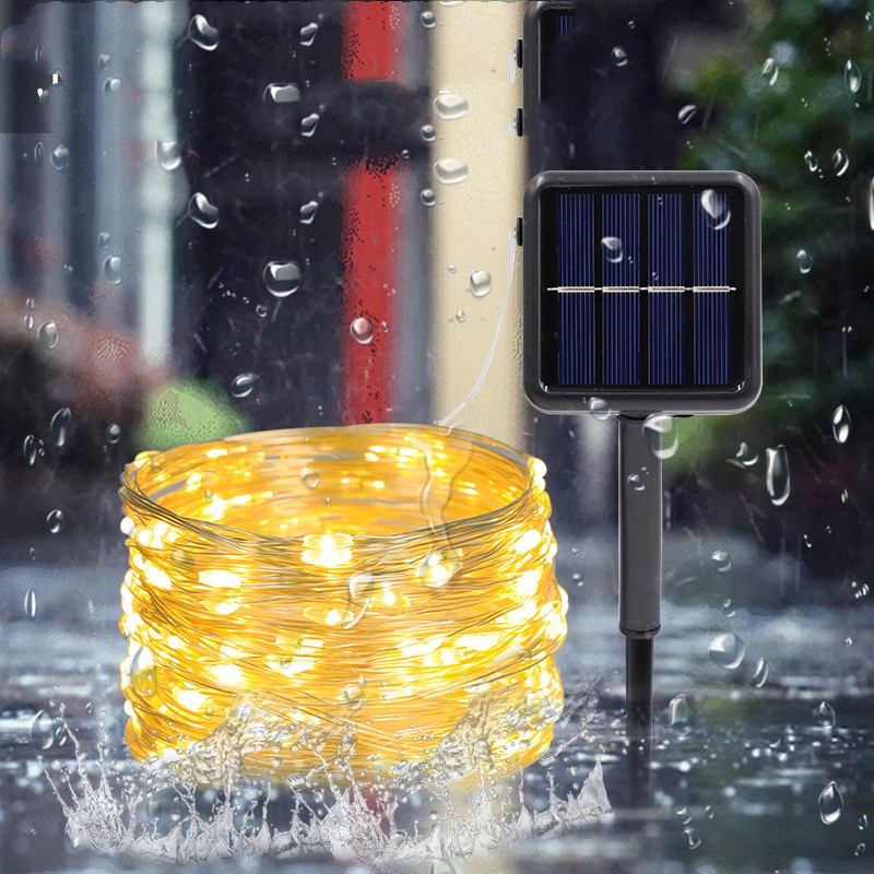 Dây đèn LED 50 /100 bóng 8 kiểu dáng sử dụng năng lượng mặt trời trang trí tiệc kích thước 7m/12m/22m