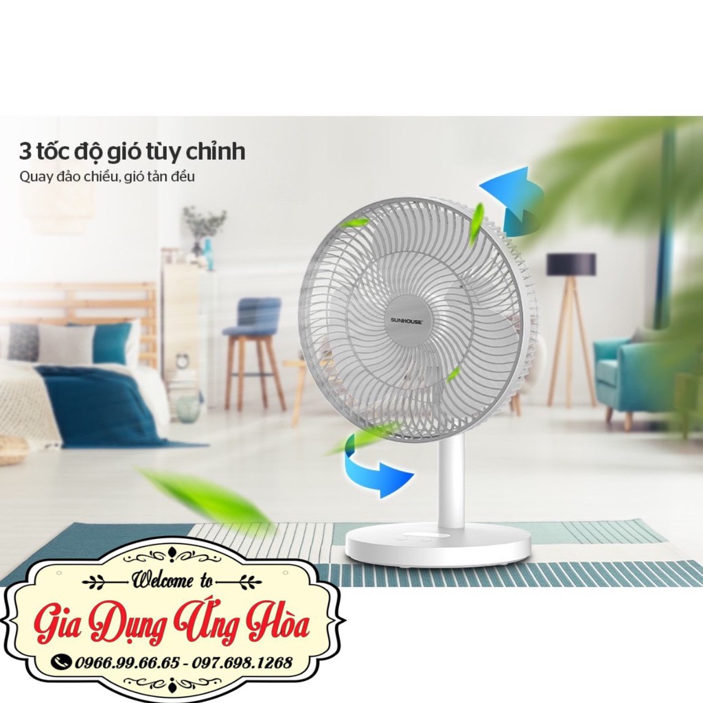 Quạt tích điện, quạt sạc tích điện SUNHOUSE SHD7115 mẫu mới hè 2021