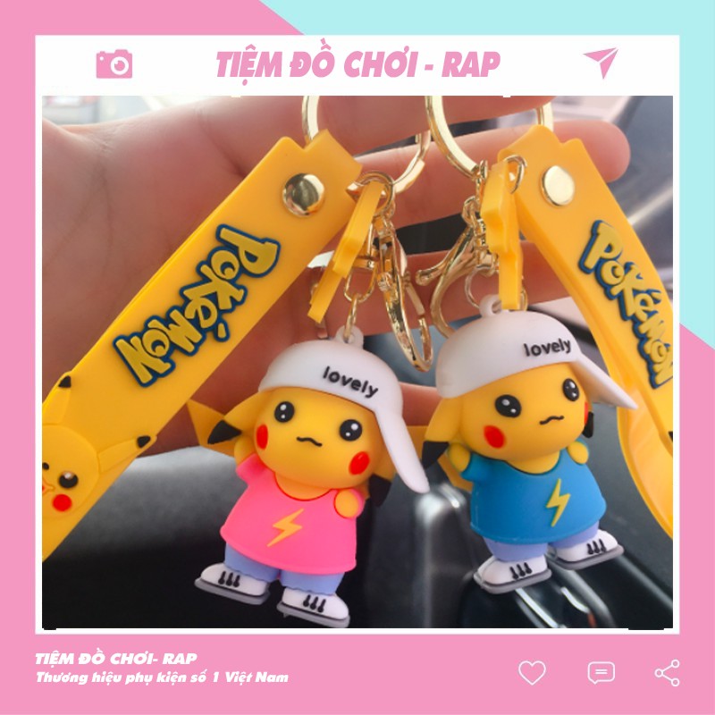 Móc khóa pikachu đội mũ cool ngầu nhiều màu sắc dùng làm phụ kiện quà tặng, dây treo balo túi xách ví cầm tay - Ráp