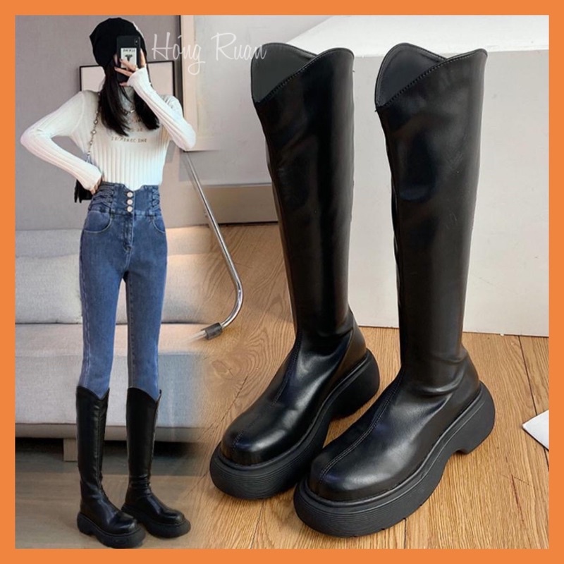 bốt cao cổ nữ đế cao độn đế boot đùi da mềm cao cấp phong cách hàn quốc