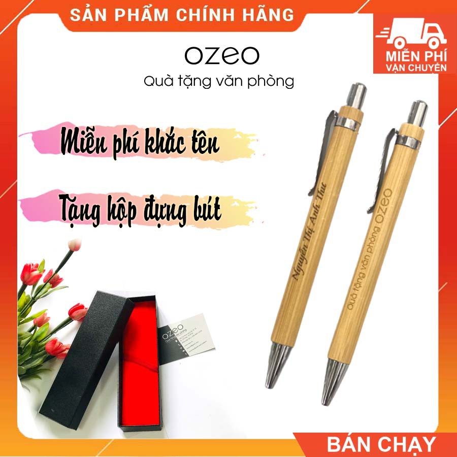 [ Free Khắc Tên, Free Ship, Tặng Hộp ] Bút Bi Vỏ Gỗ Tre/Trúc - BT0303, Ngòi 0.7mm, Khắc Tên, Logo - Ozeo.vn.v