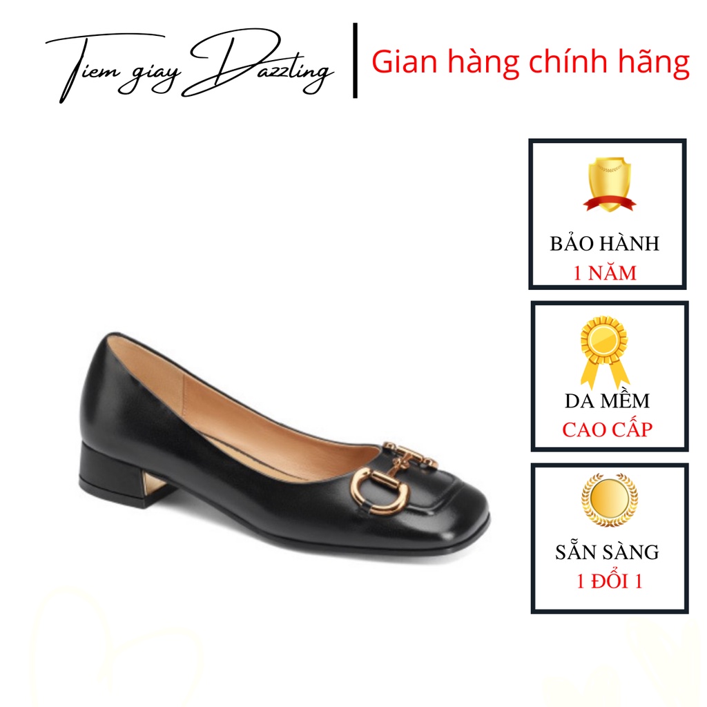 Giày Cao Gót 3cm Khoá Vuông Mũi Vuông Da Mềm - tiemgiaydazzling DA696
