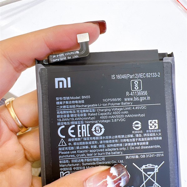 Pin gắn trong Xiaomi Redmi Note 9s - BN55, bảo hành đổi trả.