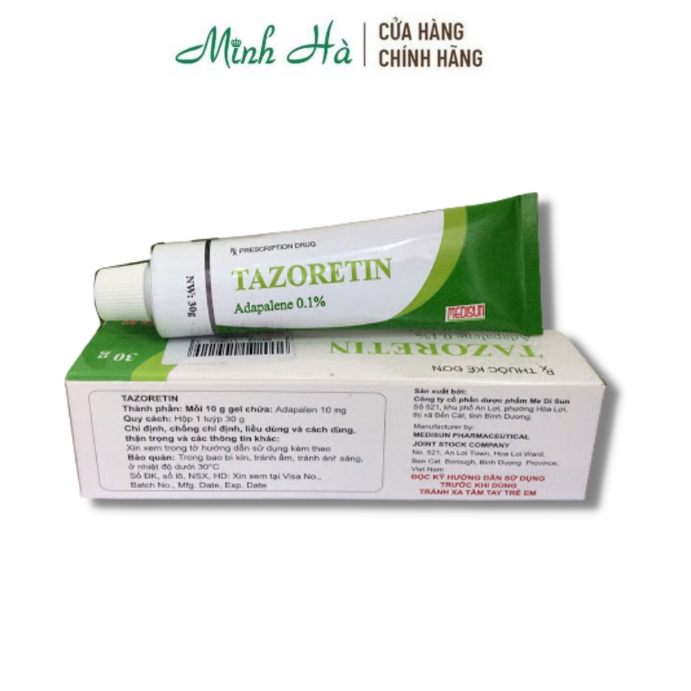 Kem giảm mụn Tazoretin Adapalene 0.1% 15g hỗ trợ giảm mụn trứng cá