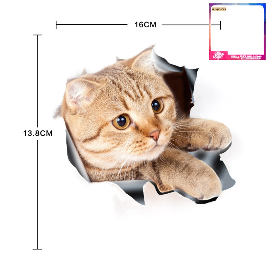 Miếng Dán Trang Trí Xe Hơi Tạo Hiệu Ứng 3D Chống Nước Không Phai Hình Mèo Dễ Thương