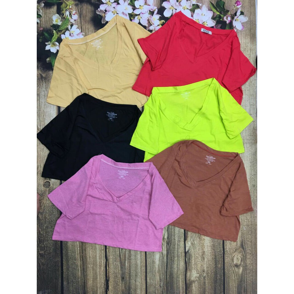 Áo croptop cổ tim thun giấy mềm mịn mát màu phản quang