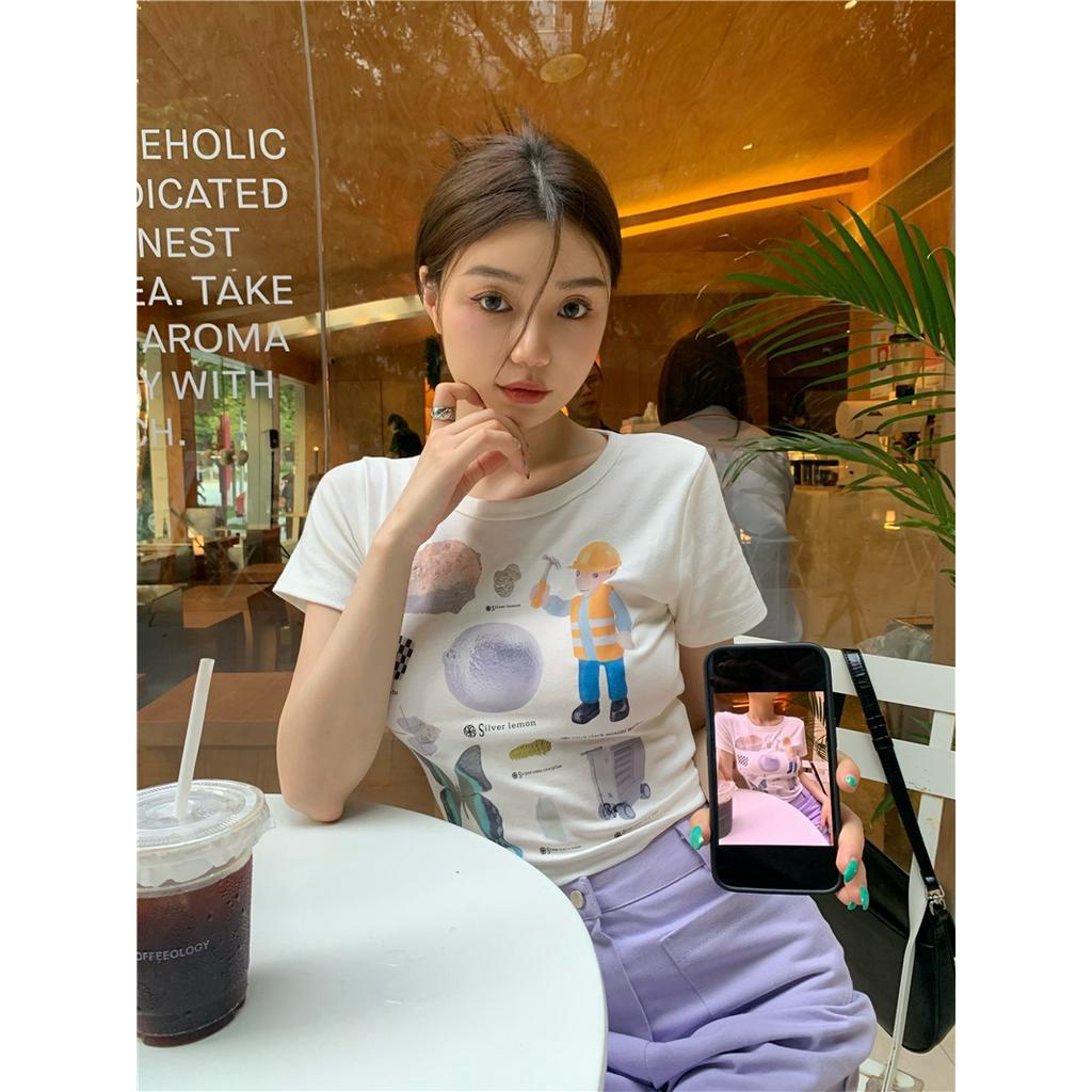 Áo Thun Tay Ngắn Form Ôm Họa Tiết In 51258 Vui Nhộn