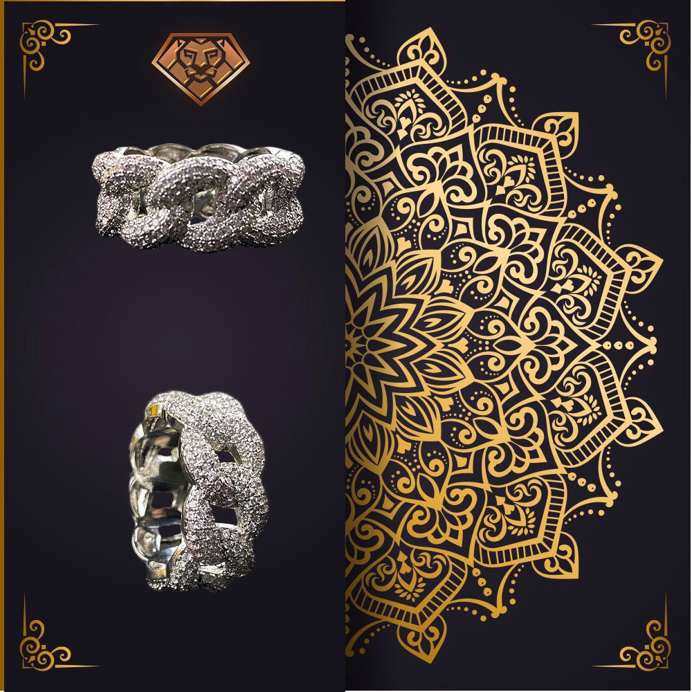 Nhẫn thời trang nam nữ cuban đính đá cubic ziconia mã vàng trắng 18K - mẫu N046