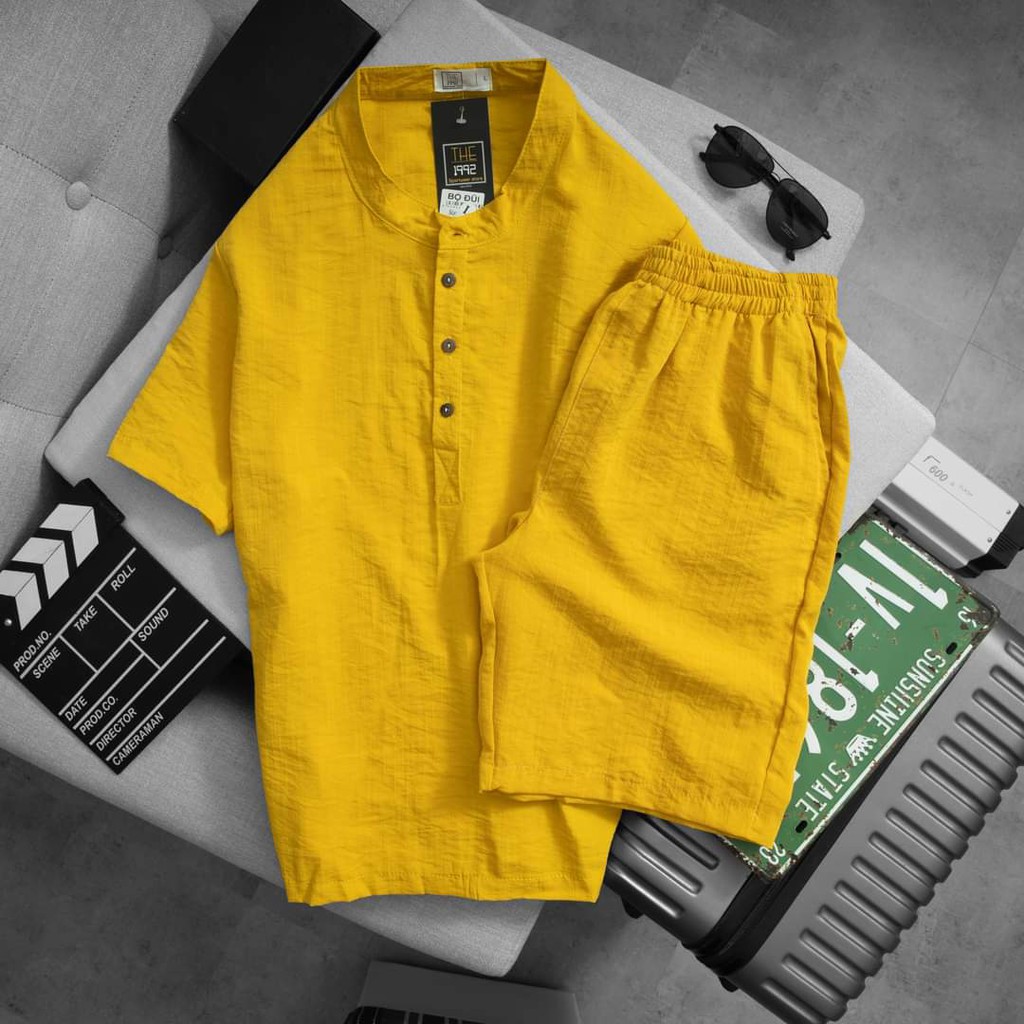 Bộ short nam ĐŨI THÁI thoáng mát, áo cổ Tàu lịch sự, thời trang đi biển, dạo phố | BigBuy360 - bigbuy360.vn