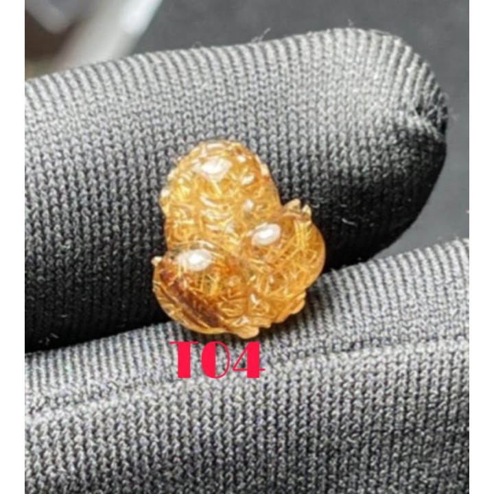 Mặt nhẫn tỳ hưu đá tóc nâu vàng VIP chế tác thủ công kích tài lộc