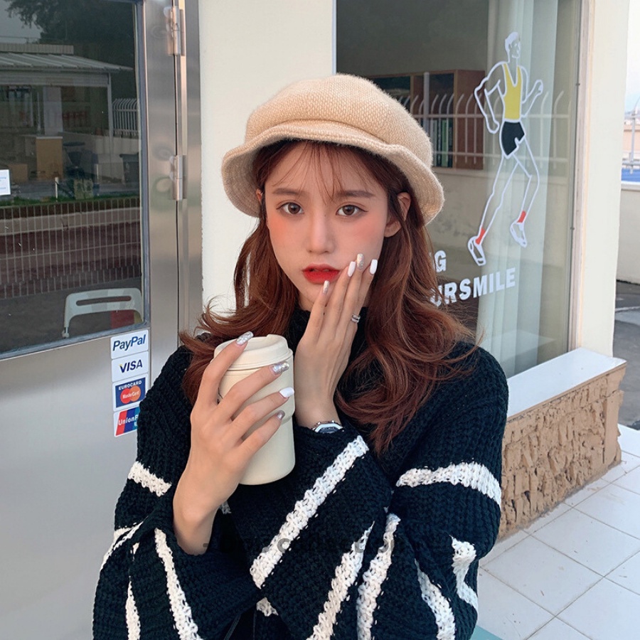 Mũ beret trơn unisex, Mũ nồi giả len Ulzzang có dây rút thời trang thu đông phong cách nhật bản - Mã NL002