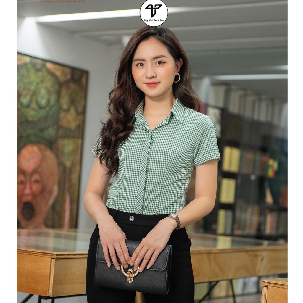 Sơ mi caro ngắn tay cao cấp Tây Collection, chiết 6 ly, vải lụa nhập mặc đẹp tôn dáng.