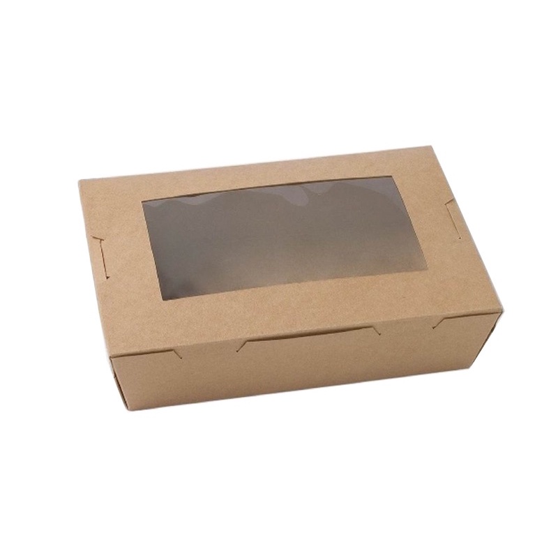 Hộp giấy kraft đựng bánh, thực phẩm nắp gập mặt kiếng - set 10 cái