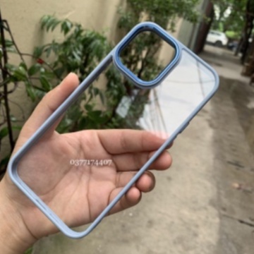 Ốp lưng trong kính viền màu cho iPhone 13 Pro Max viền xanh Siera Blue viền camera bọc nhôm cực đẹp chuẩn màu máy