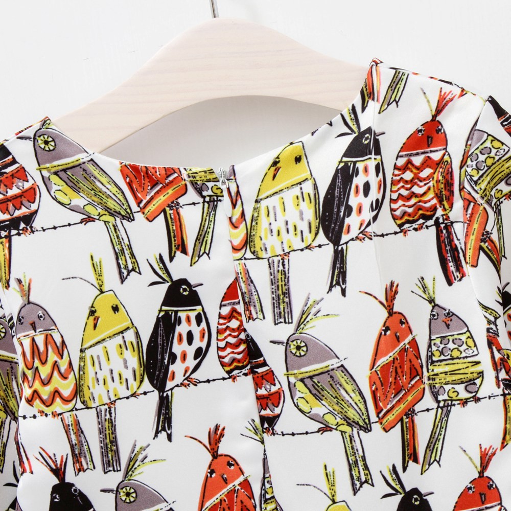 Đầm Sanlutoz dài tay in họa tiết chim hoạt hình đáng yêu cho bé gái