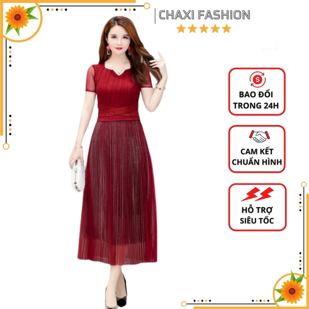 HÀNG NHẬP - ĐẦM XÒE REN LỤA ĐỎ DẬP LY SIÊU CO GIÃN CỔ CÁCH ĐIỆU - LS132360