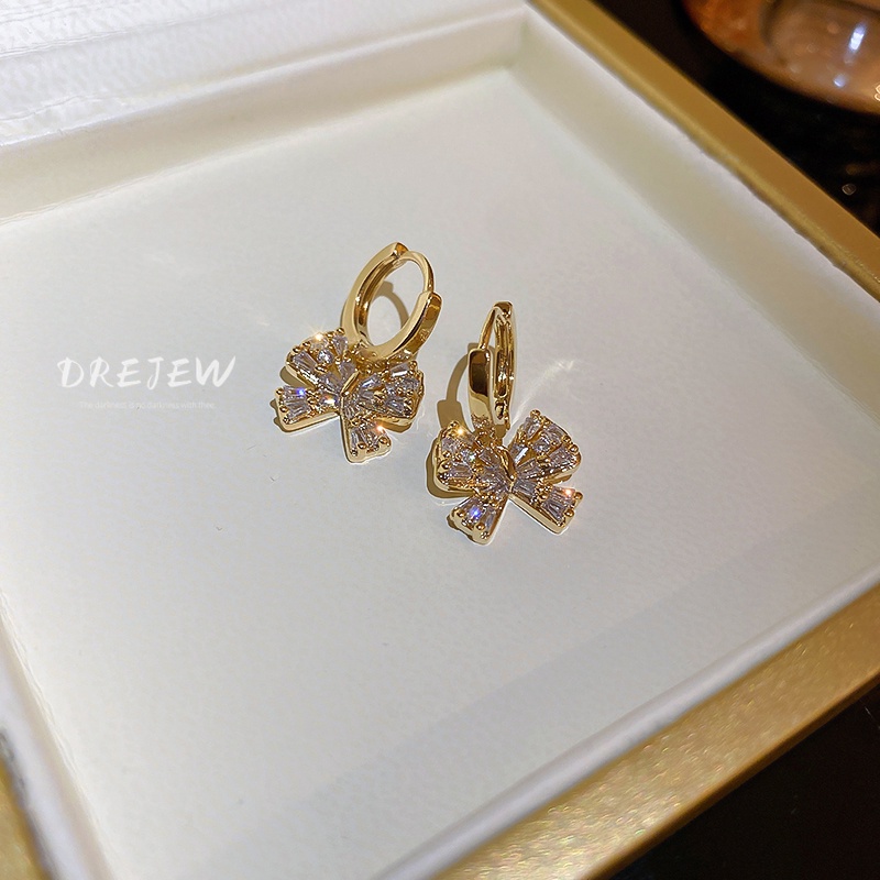 DREJEW Khuyên Tai Mạ Vàng Thật Đính Đá Zircon Phong Cách Hàn Quốc Thời Trang Chất Lượng Cao
