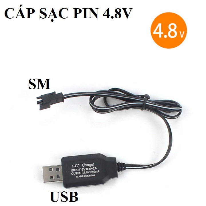 Cáp sạc Pin 4.8v dành cho Xe Điều Khiển đầu USB cổng SM