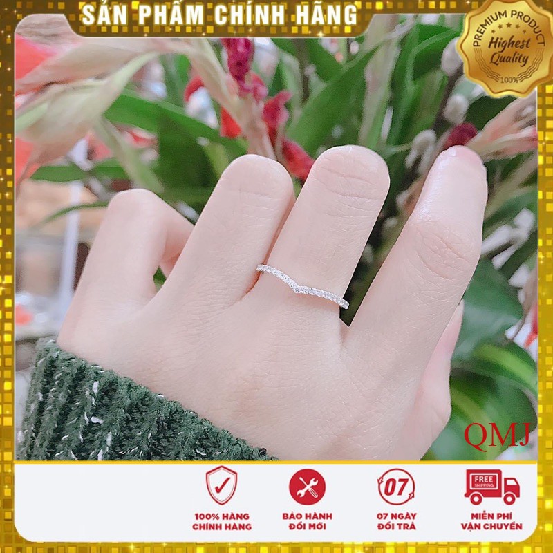 Nhẫn nữ mặt đá V cách điệu - Nhẫn QMJ bạc chuẩn sáng đẹp/ Bảo hành đổi trả 7 ngày miễn phí