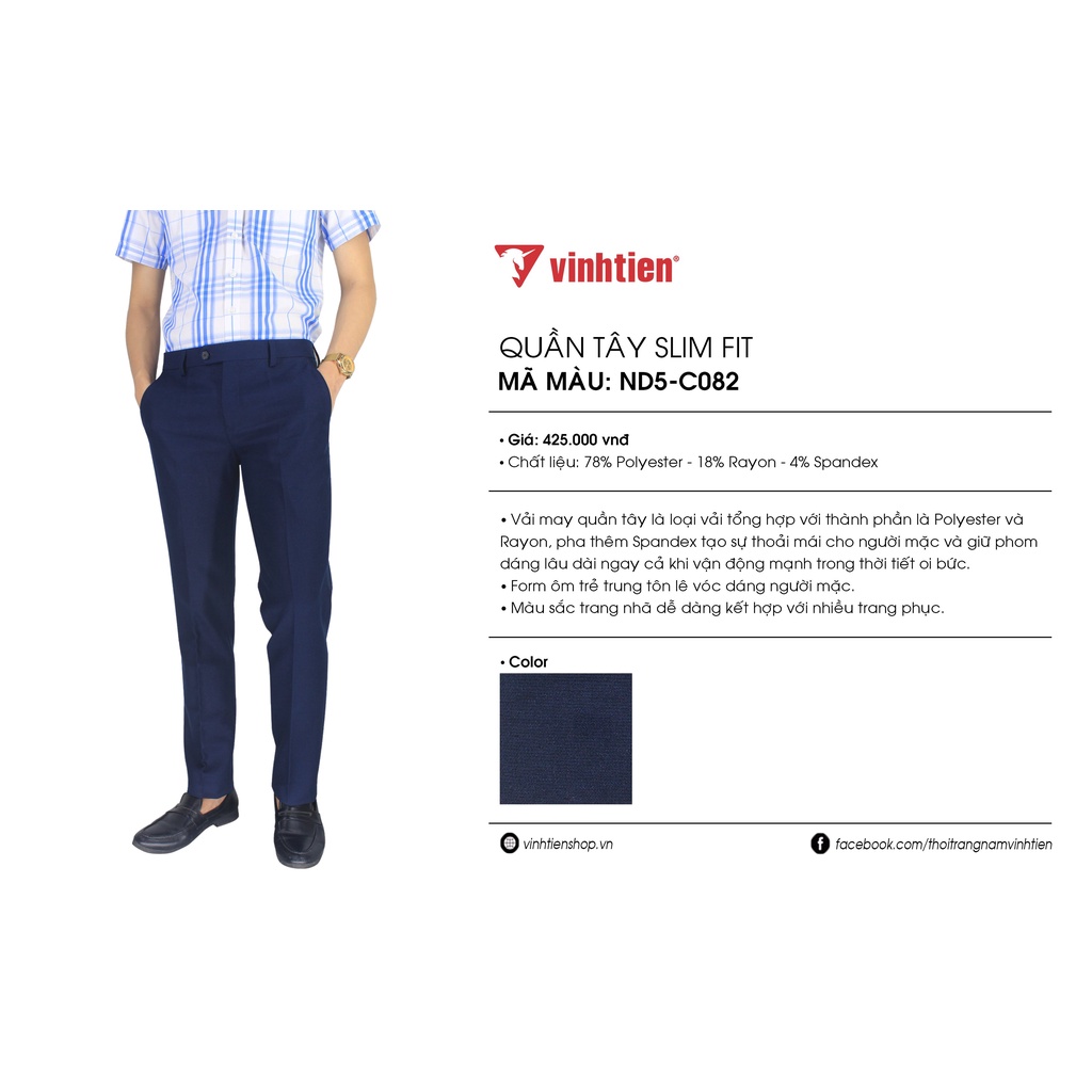 Quần tây Nam Vĩnh Tiến Trơn Màu Dáng Slimfit Vĩnh Tiến Xanh Than
