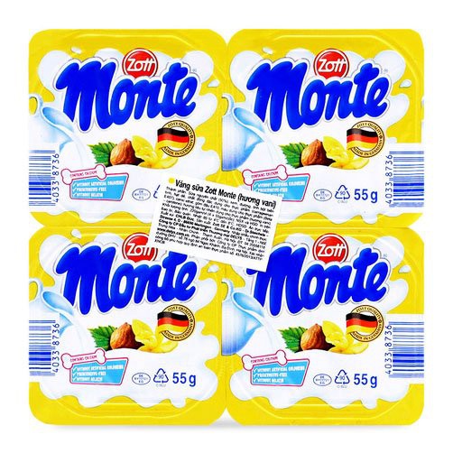 Váng sữa Monte hương vani - 55g x 4 hộp [Date mới nhất]