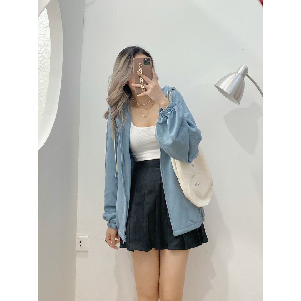 Áo khoác nỉ form rộng Áo khoác nữ kéo khóa trơn nhiều màu basic Thời trang nữ Reouts | BigBuy360 - bigbuy360.vn