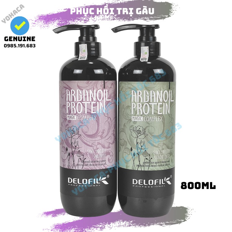 Bộ Dầu Gội Xả Delofil Argan Oil Protein Cho Tóc Gàu Dầu Phục Hồi Mềm Mượt 800ml