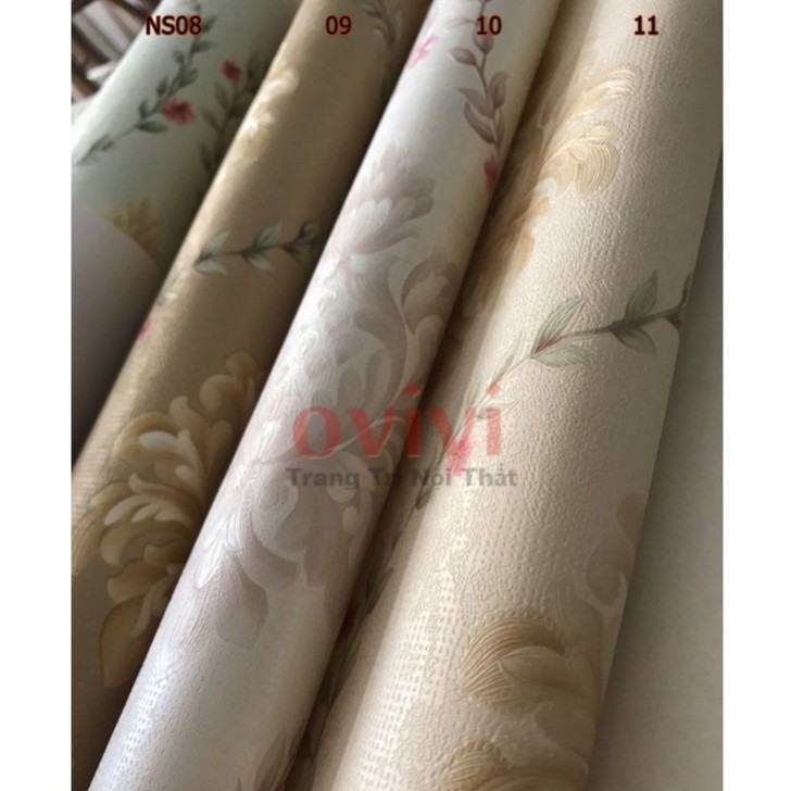 Giấy Dán Tường Hoa Văn Châu Âu Cổ Điển Lụa Không Keo Khổ 10m x 53 cm Màu Trắng, Màu Vàng , Màu Nâu