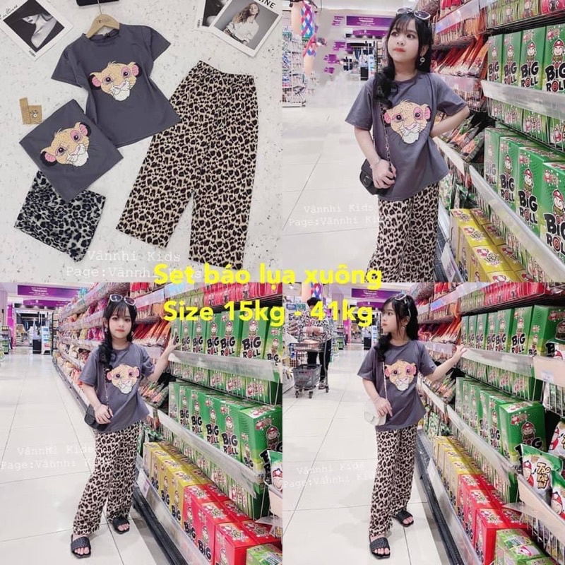 Bộ mặt báo quần beo trắng cho bé gái