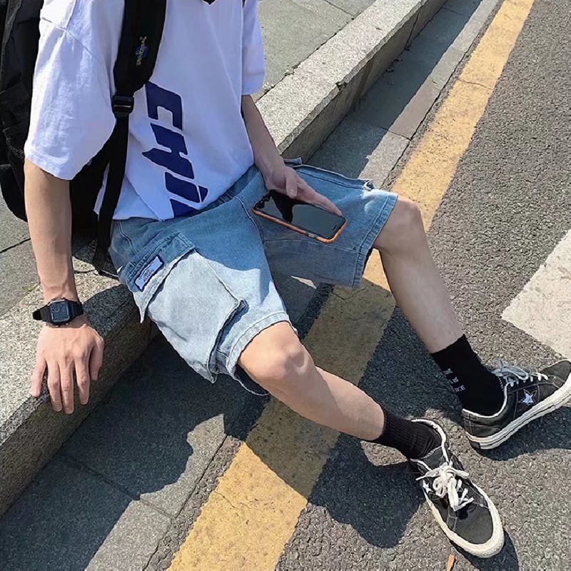 Quần Short jeans Phong Cách hip hop Thời Trang Hàn Quốc Cho Nam size M-3XL