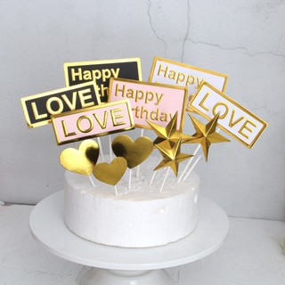 que cắm bánh sinh nhật [FREESHIP💯] Set cắm tim love happy birthday - Giấy bạc siêu đẹp