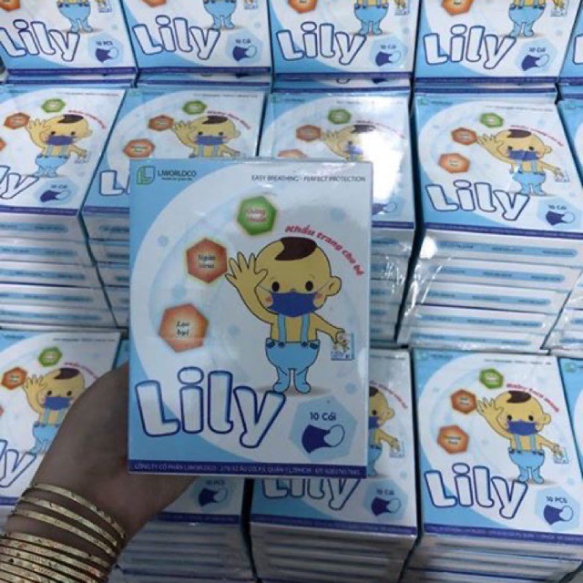 Hộp khẩu trang Lily cho bé 10 cái 5 xanh 5 hồng - Nhà Mỡ Mỡ