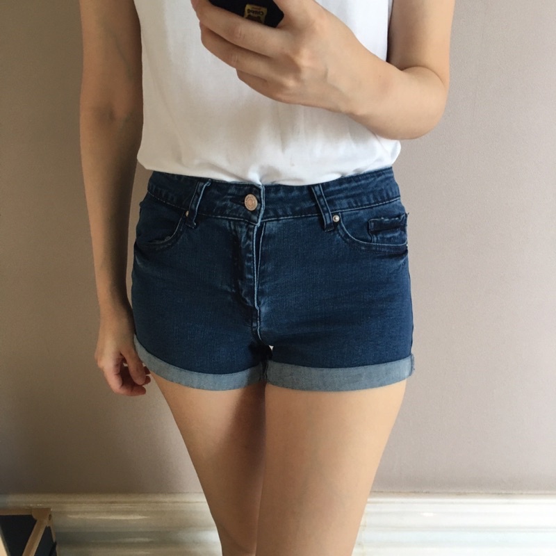 Quần Short Jeans Denim Màu Xanh Dương FOREVER21 Thời Trang Cho Nữ