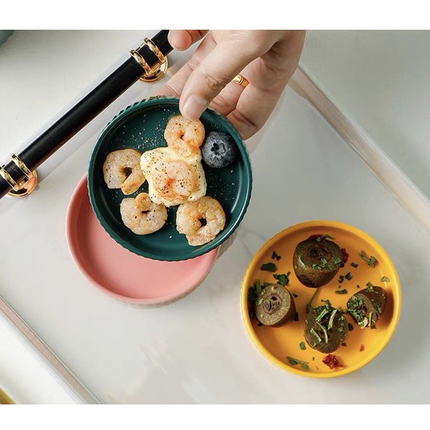 (SẴN) Chén, đĩa sứ gia vị - men mờ màu pastel - họa tiết vân sọc La Mã - hàng cao cấp không chì xuất khẩu