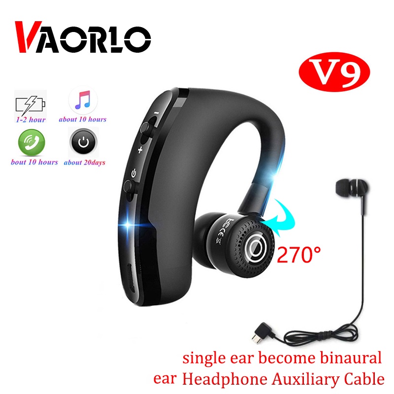Vaorlo NEW V9 Tai nghe Bluetooth Trình điều khiển thể thao Tai nghe không dây trên ô tô có Mic HD Gọi rảnh tay Âm thanh nổi Muics Tai nghe kinh doanh