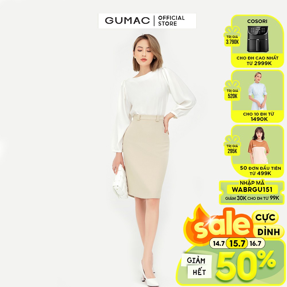 [Mã WABRGU152 giảm 10% tối đa 50k đơn từ 250k] Chân váy suông nữ cơ bản GUMAC dáng chữ A, màu nude đủ size VB5126
