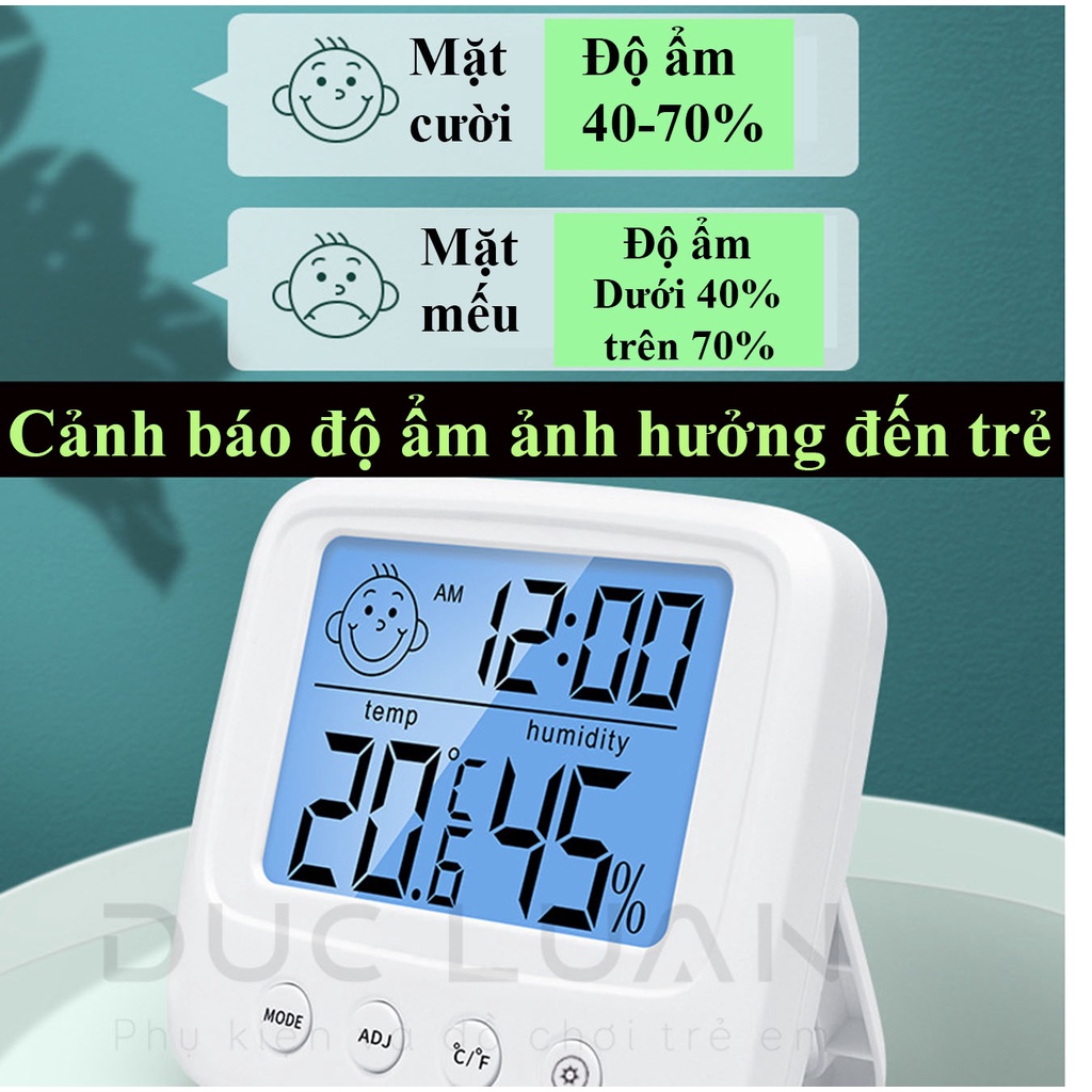 Nhiệt Ẩm kế Điện Tử Đo Nhiệt Độ Và Độ Ẩm Phòng Ngủ Cho Bé - Nhiệt kế cảnh báo độ ẩm