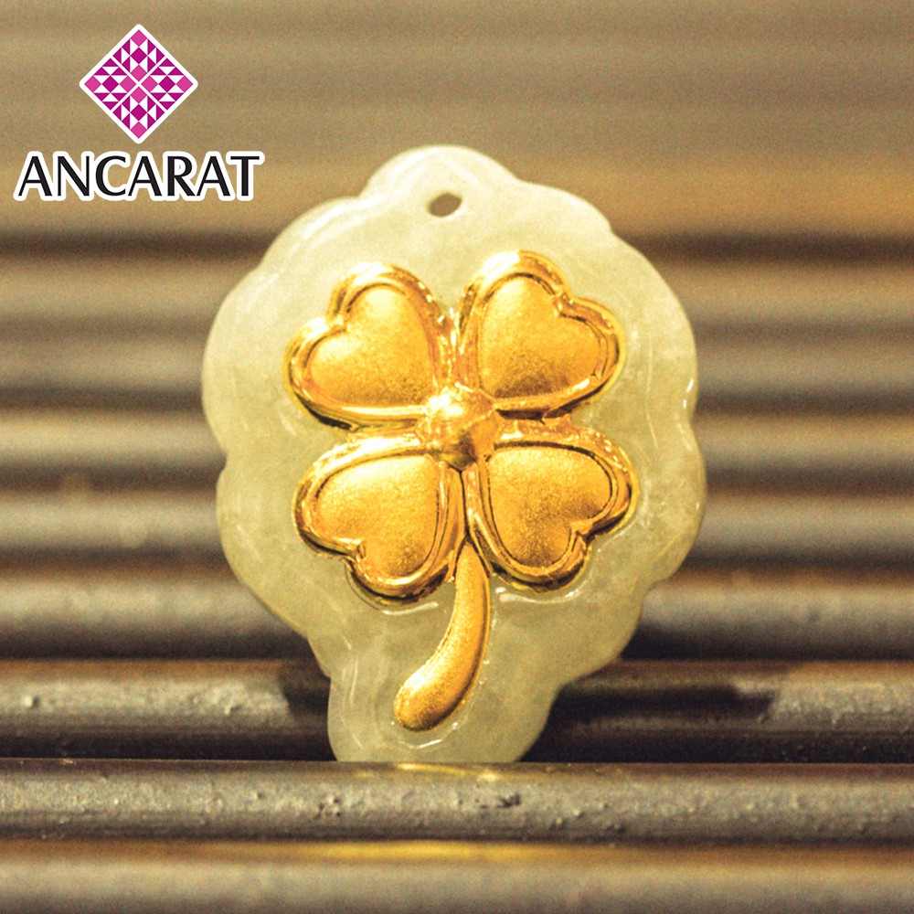 ANCARAT - Mặt dây phỉ thuý dát vàng Cỏ 4 lá may mắn