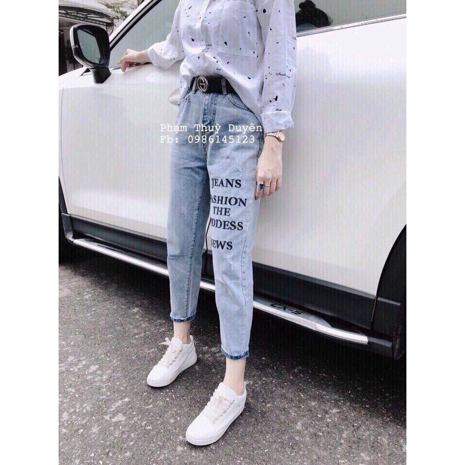Quần Baggy Jean Nữ Trơn Phối Chữ (Hình Thật) MS 4042 | BigBuy360 - bigbuy360.vn