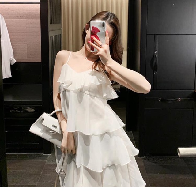 Váy 2 Dây Bèo Trắng [ Hàng Có Sẵn ]