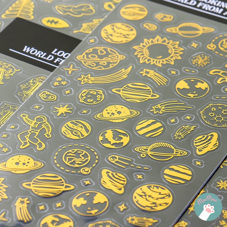 [ CÓ SẴN]Hình dán Sticker trang trí sổ Nhũ Vàng nhãn dán lấp lánh ánh vàng độc đáo sticker dán sổ Bu