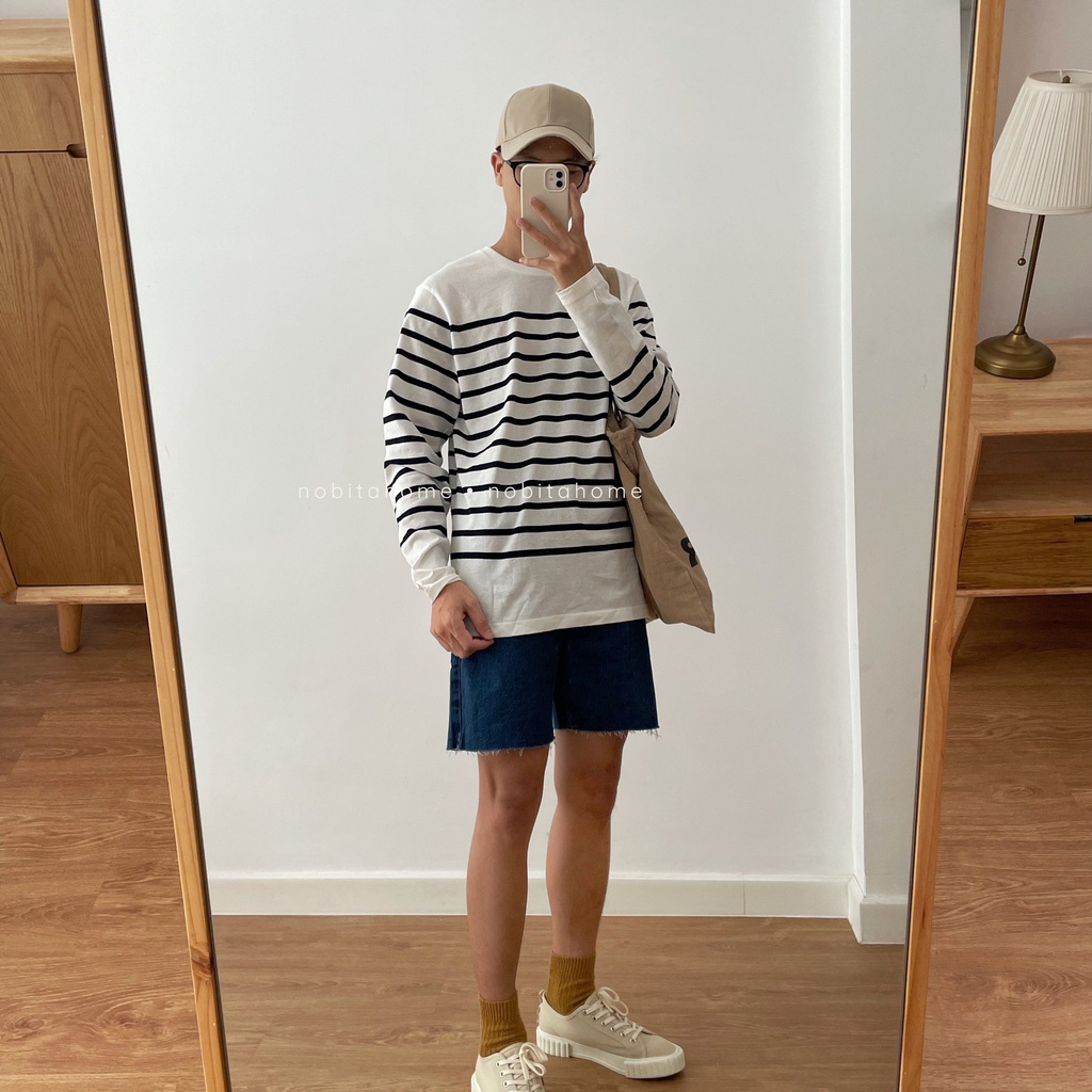 ÁO THUN TAY DÀI 100% COTTON MỀM MỊN KẺ SỌC TRẮNG ĐEN